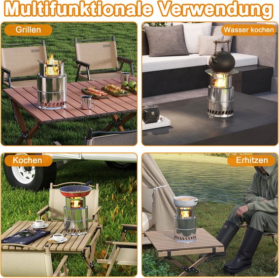 3-in-1 draagbare rookvrije houtkachel Outdoor roestvrijstalen vuurschaal vuurkorf vuurton vuurmand met tas winddicht, kampeerkooktoestel terrasverwarming voor kamperen BBQ Klein ⌀20 cm, hoogte 30,5 cm van Merkloos — afbeelding 2