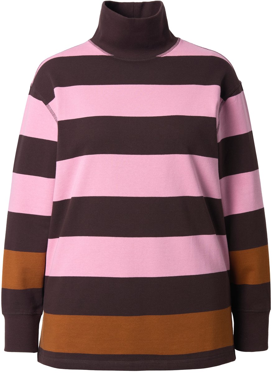 Ulla Popken - Dames - Sweatshirt strepen opstaande kraag lange mouw - Mahoniebruin - Maat 42+