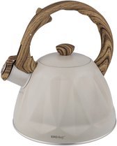 Bouilloire sifflante KINGHoff 2 litres – Acier inoxydable – Compatible induction – Beige crème avec poignée imitation bois – Motif diamant – KH-1998