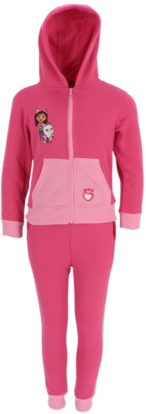 Roze joggingpak met capuchon met een Gabby's Dollhouse print, twee zakken en een roze met lichtroze design.