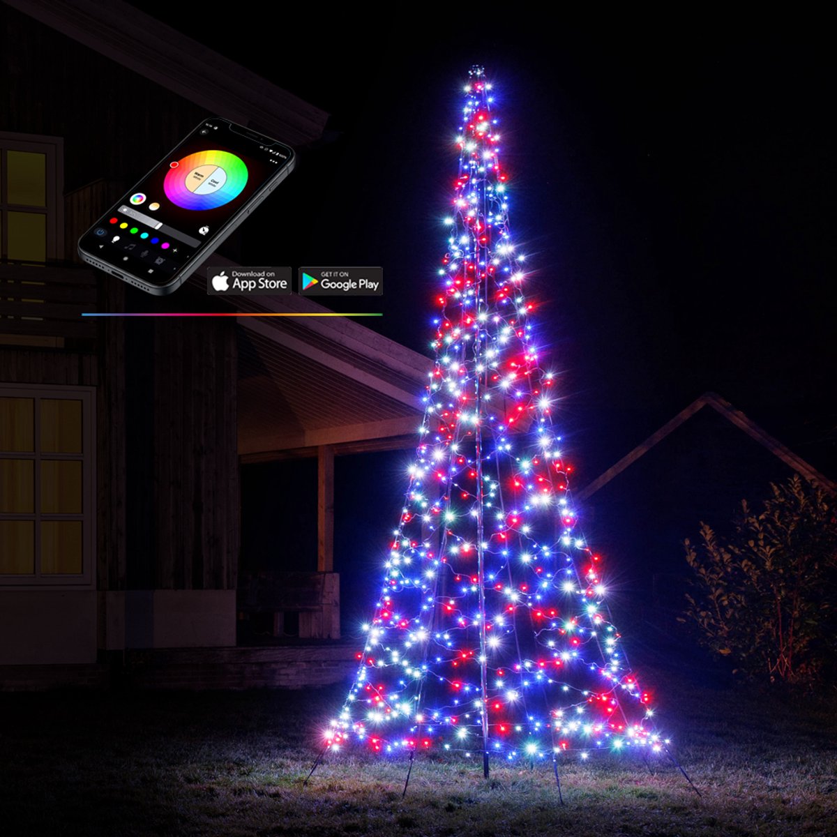 Lumedi 640 Smart Luxury – 4 meter - LED Kerstboom Buiten – Incl. Deelbare mast - 640 Multicolor Led Lampjes – App-bediening – Kerstverlichting voor buiten