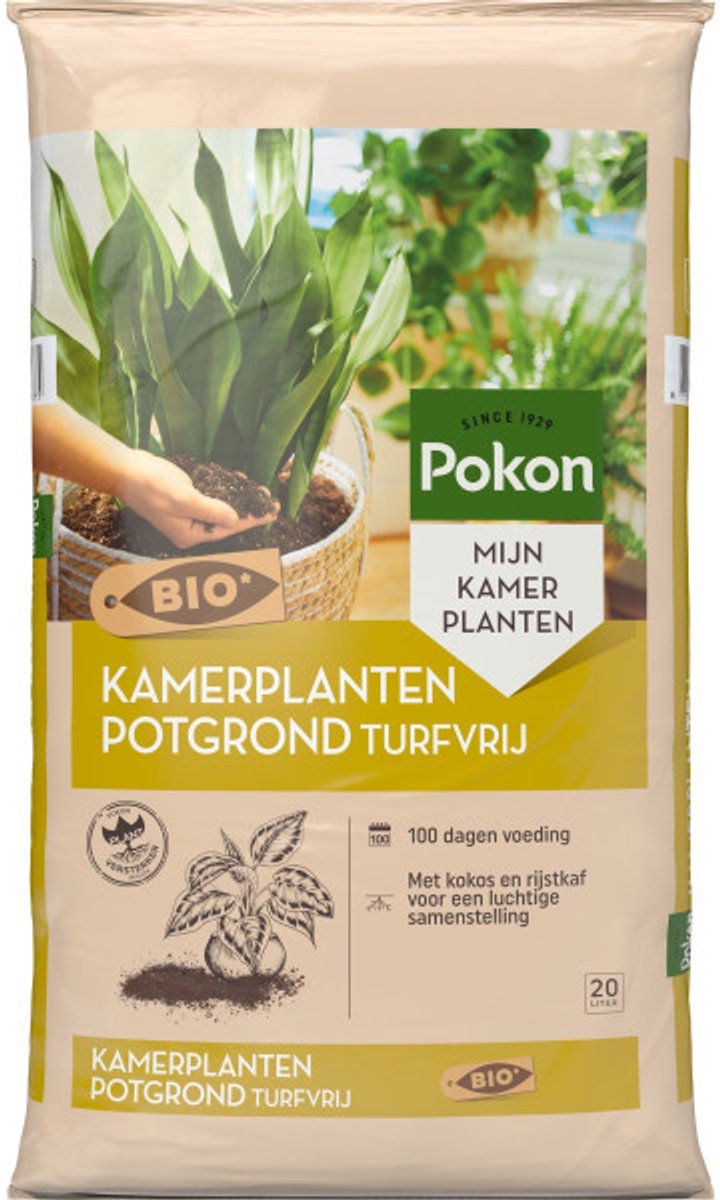 Pokon Bio Turfvrije Kamerplanten Potgrond - 20l - Biologische potgrond binnen - 100 dagen voeding