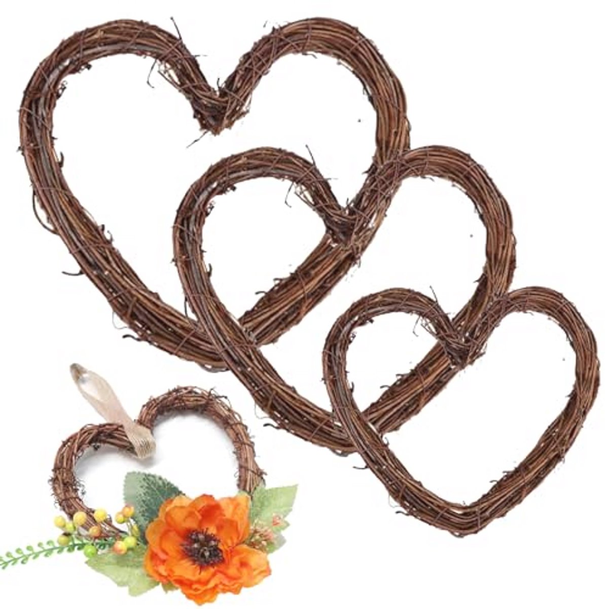 Hartvormige rotan krans set van 3 voor deurdecoratie en DIY projecten