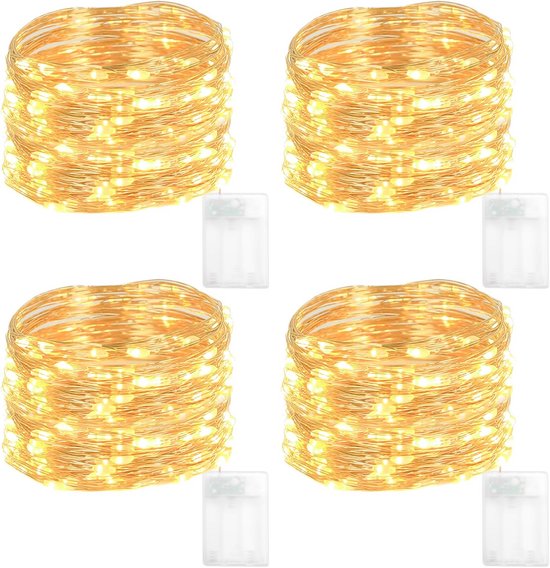 Set van 4, 5m 50 Micro LED Lichtjes op Batterij voor Decoratie, Warm ...