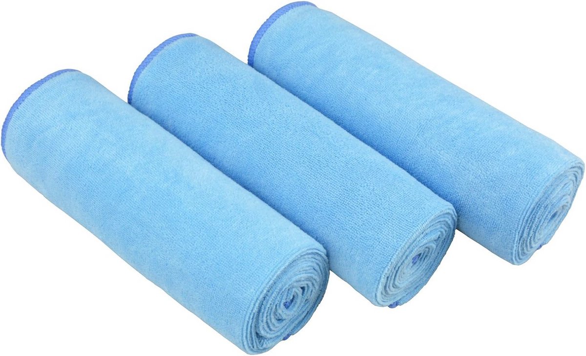 Microvezel Sporthanddoeken - Sneldrogende en Absorberende Gymhanddoeken - 3 Stuks - Lichtblauw - Voor Sportschool, Yoga en Camping