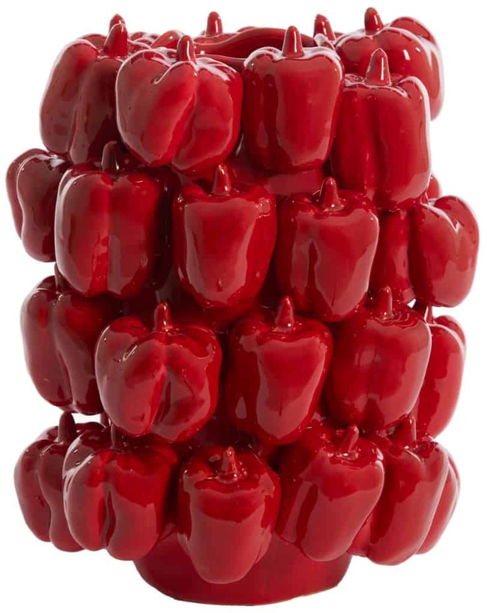 Vaas Bellpepper - Rood - 23,5x23x32,5cm - Keramiek - - Bloemenvaas - Woondecoratie - Decoratieve vaas voor woonkamer of slaapkamer - Moederdag - Moederdag cadeautje - Moederdag cadeau voor mama