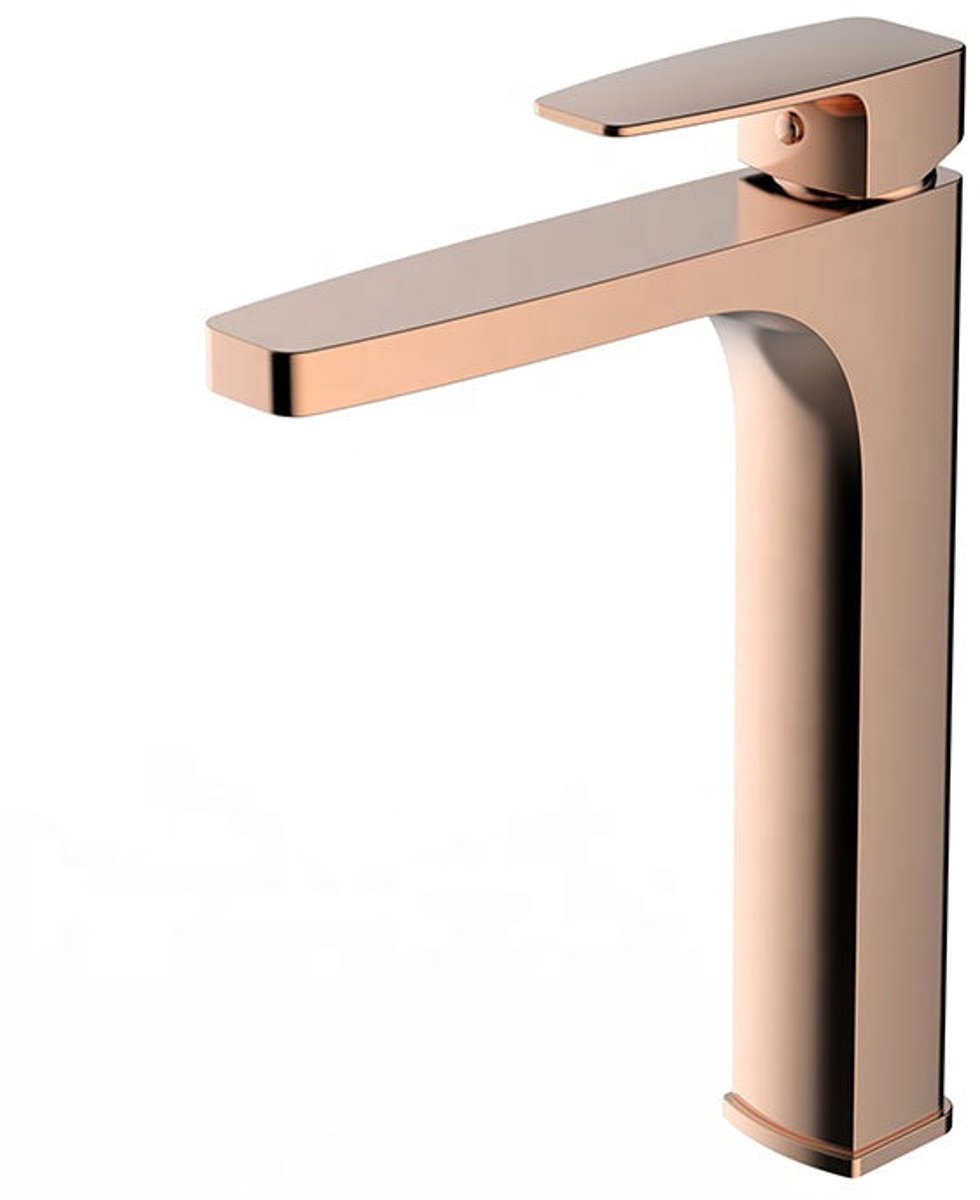 Hudor Fonteinkraan Rose Doré Messing - Verhoogde Wastafelkraan Goud - Penée Collectie - Moderne Design - Keramische Cartridge - Waterbesparend