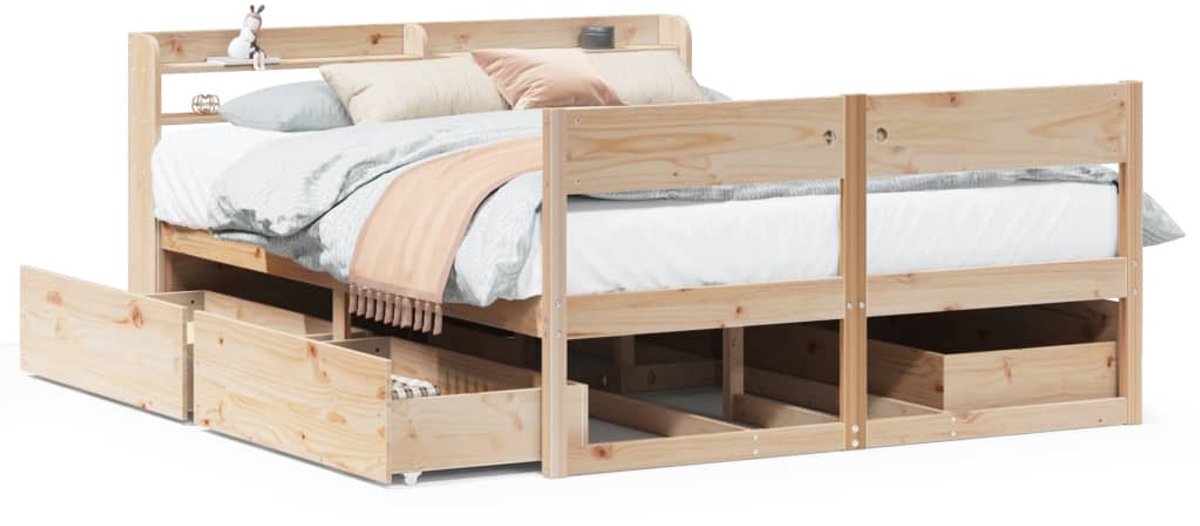 Tweepersoonsbed | Dubbelbed | Volwassenenbed | Bedframe zonder matras massief grenenhout 120x190 cm