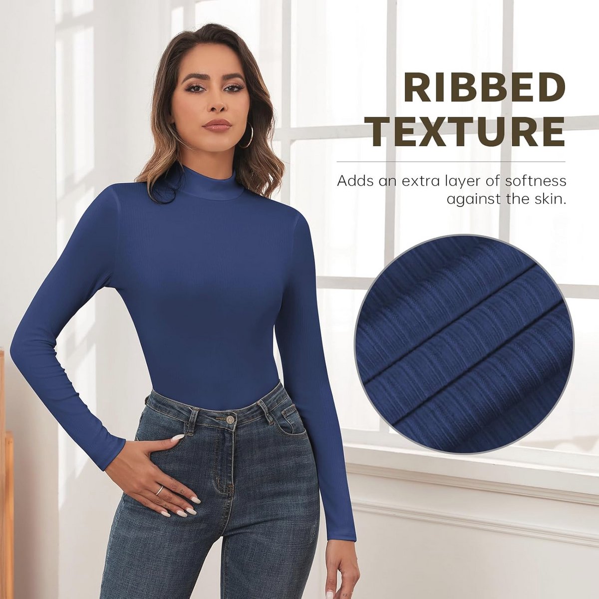 Dames Coltrui Tee met Hoge Kraag - Gebreide Pullover met Lange Mouwen
