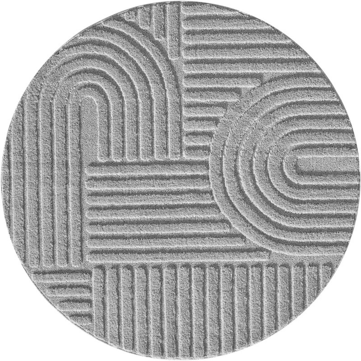 Japandi Art Vloerkleed Grijs – Scandinavisch & Japans Design – Laagpolig – 160x160 cm rond