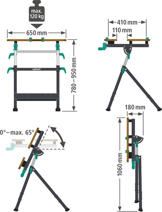 wolfcraft - MASTER 650 ERGO - Verstelbare Werkbank - Werktafel met bankschroef - Klemtafel Inklapbaar - Opvouwbaar - 10 JAAR GARANTIE - 6870000