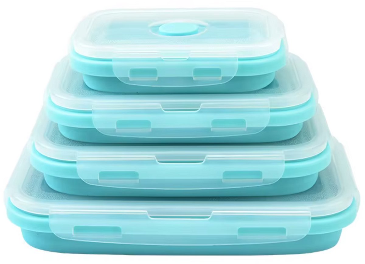 Siliconen lunchbox opvouwbaar – Set van 4 stuks - herbruikbare meal prep box vershoudbakjes