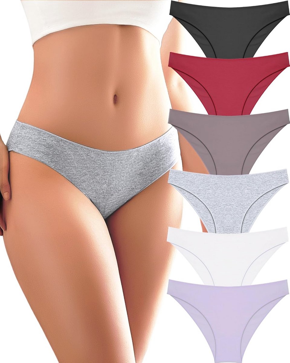 Set van 6 dames onderbroeken, katoenen slips, hipsters, ademend, S-XL