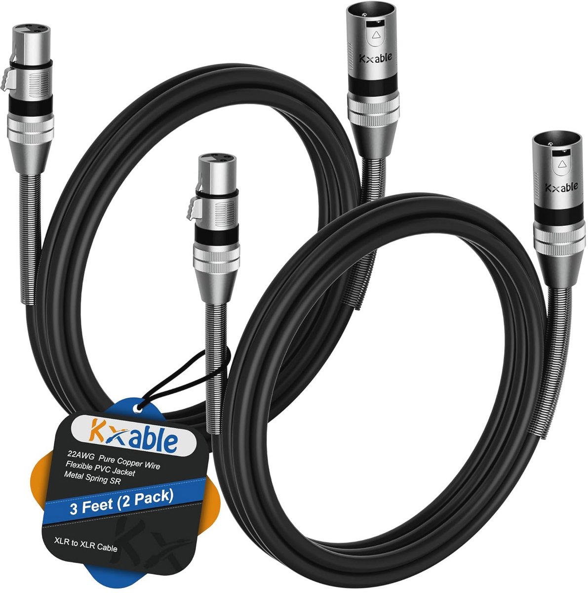 Heavy Duty 3-voet XLR-microfoonkabel - 22AWG, Zwarte 3-pins Afgeschermde Kabel met Zinklegering Connectoren