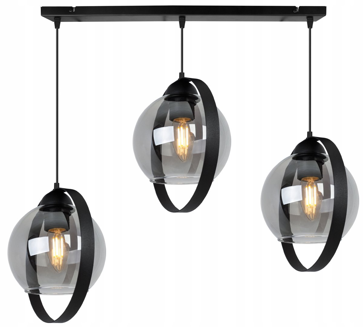 Light-Home RING HAGA – Hanglamp – Glazen Kappen – 3-Lichts – Grafietkleur