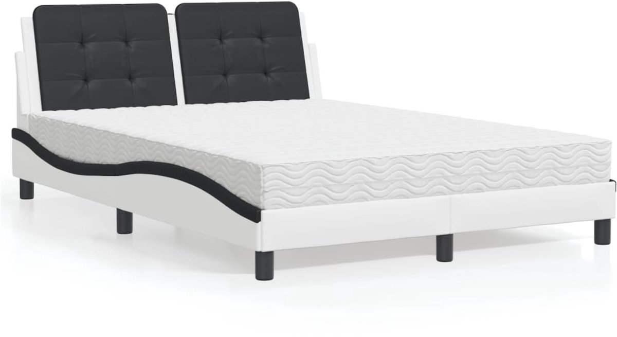 Tweepersoonsbed | Dubbelbed | Volwassenenbed | Bed met matras "Zadar" kunstleer wit en zwart 140x200 cm