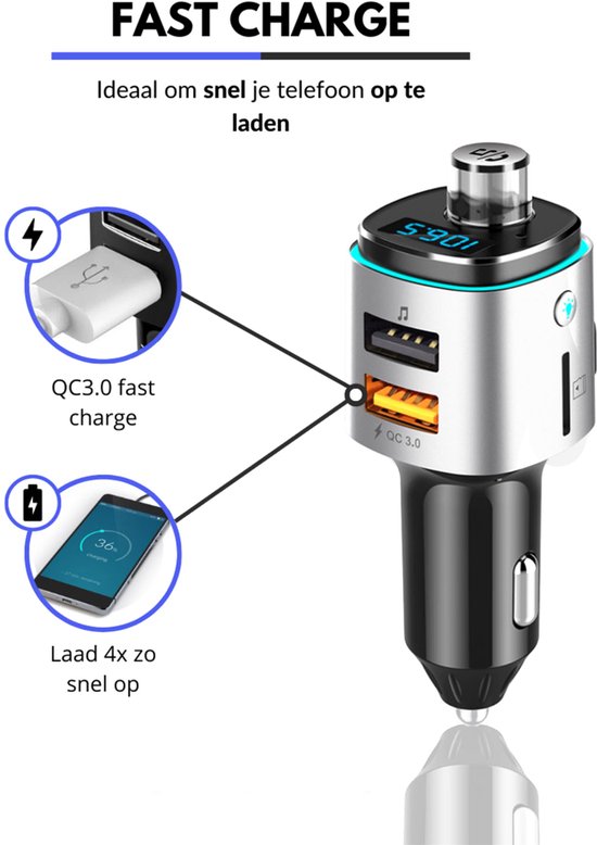Wegman Bluetooth FM Transmitter - Autolader USB - Carkit - Bluetooth Auto Radio - SD Kaart - USB Stick
