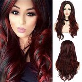 Perruque - Rouge et marron - Cheveux longs - Cheveux synthétiques - Effet naturel - Perruque femme - Postiche - Perruque - Drag queen - Perruques