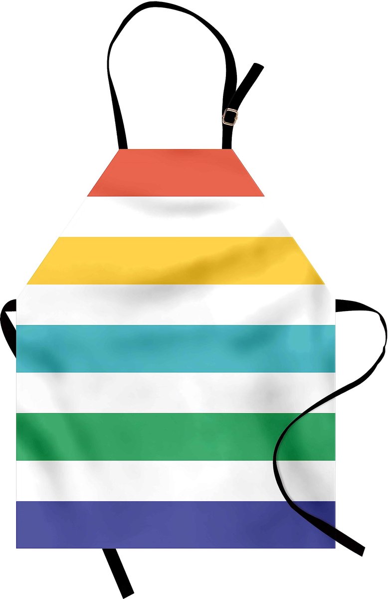 ABAKUHAUS Gestreepte kookschorten, regenboogkleurige en witte grappige horizontale lijnen, kinderkamerkunst in rood, geel, blauw en groen – kleurvast, hoogteverstelbaar, wasbaar, veelkleurig