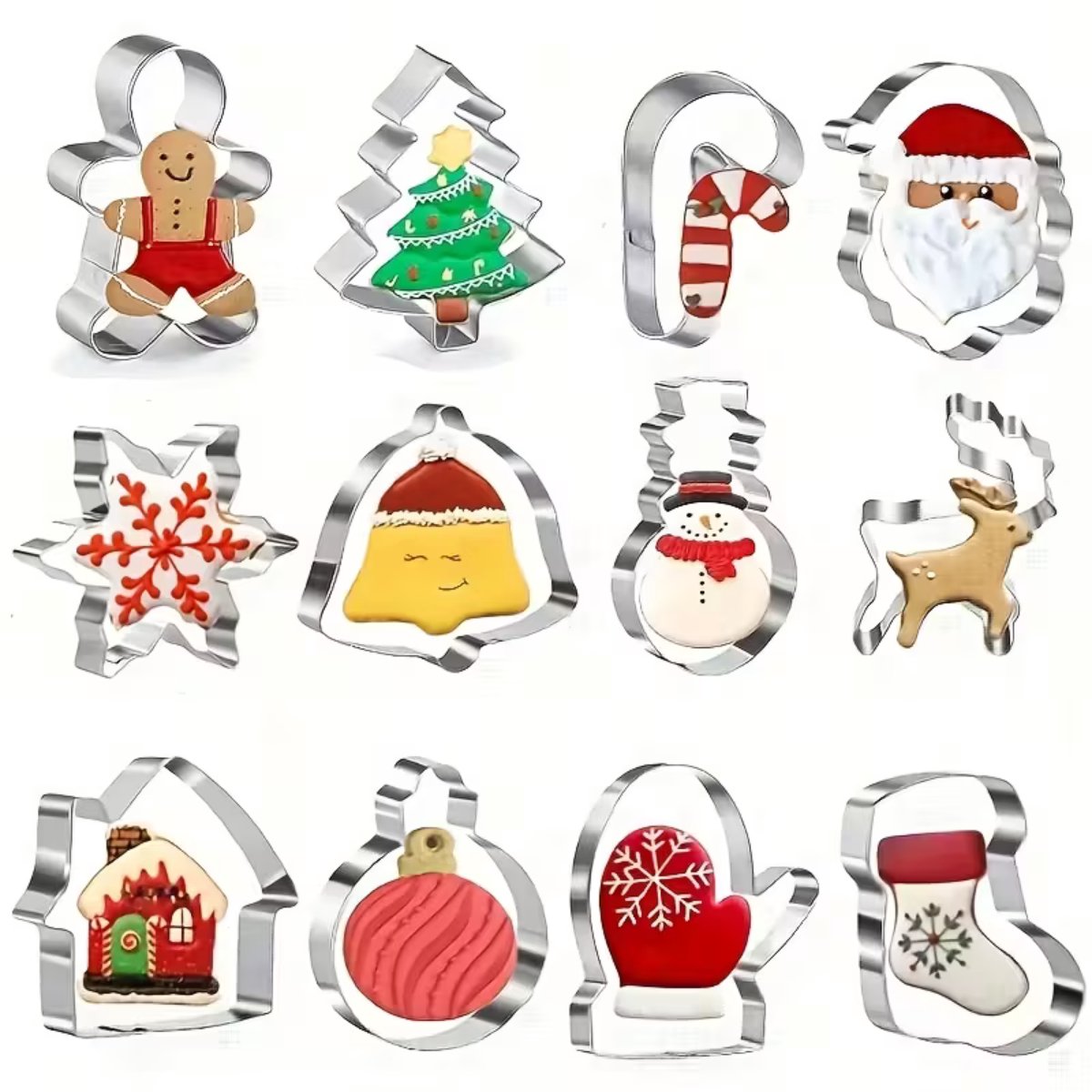Nina's Giftshop® - RVS Kerst Uitsteekvormpjes – Koekjes Vormen & Cookie Cutters – Set van 12 – Perfect Kerstcadeau – Bakspullen voor Feestdagen