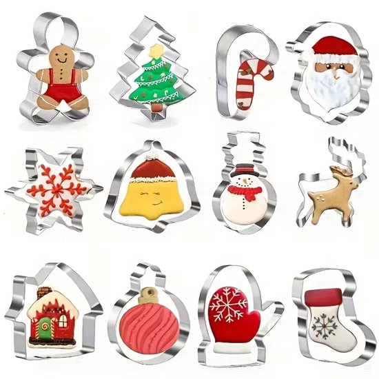 Giftpoint Emporte-pièces - Noël - Cadeau de Noël - Décorations de Noël - Moules à biscuits - Fournitures de pâtisserie - Cuisson - Ustensiles de cuisson - Accessoires de cuisine - 12 pièces