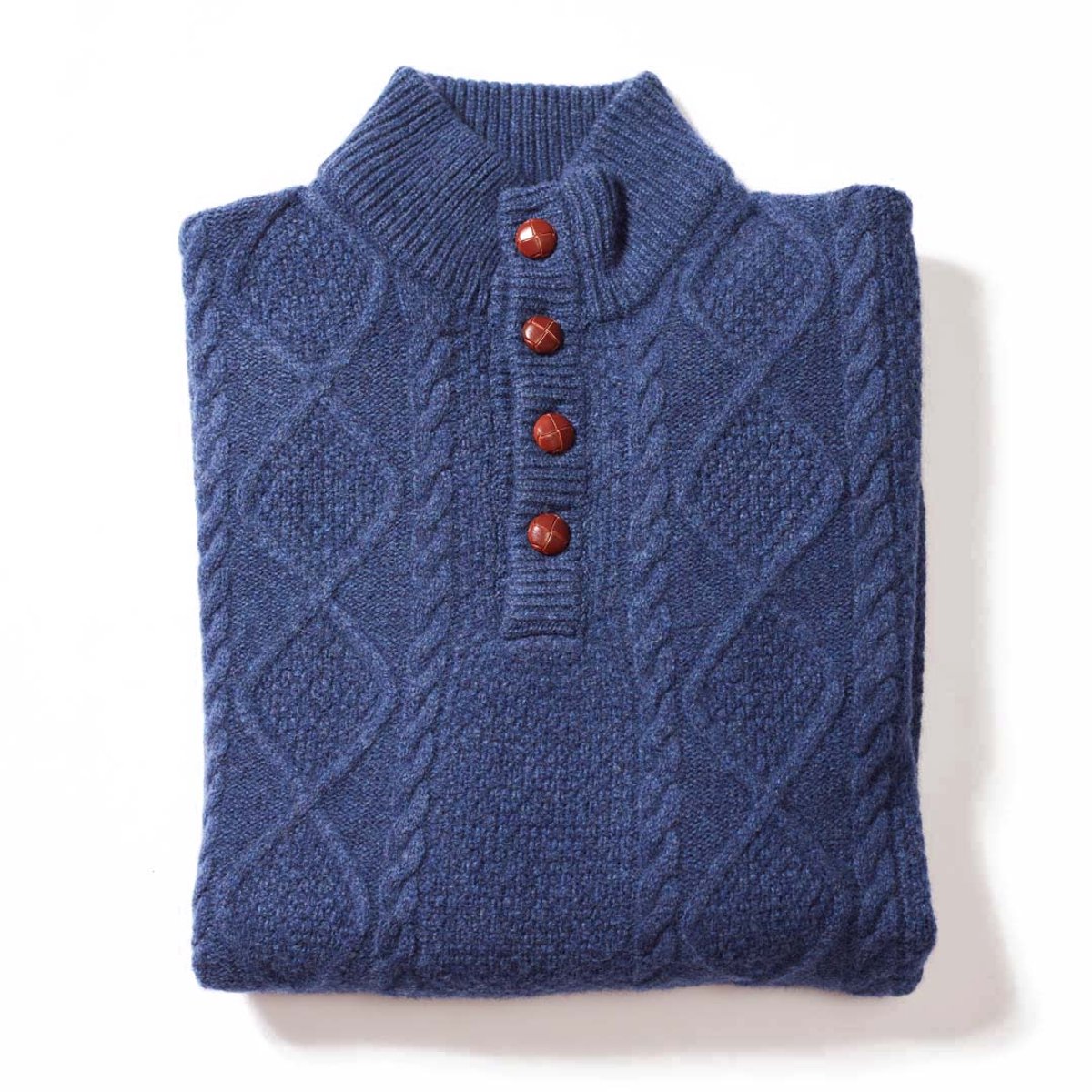 Osborne Knitwear Kabeltrui met knopen en ronde hals - Trui met dikke kabels - Lamswol - Rhapsody - 2XL