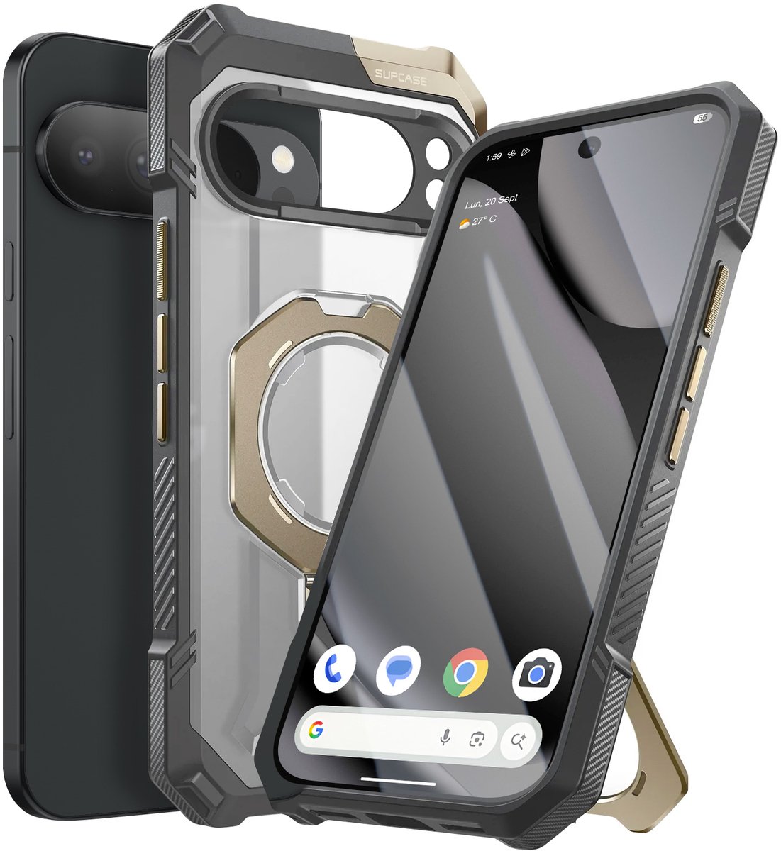 Supcase, Versterkte Hoes voor Pixel 10 Pro XL Unicorn Beetle Grip Serie met Standaard, Zwart / Goud
