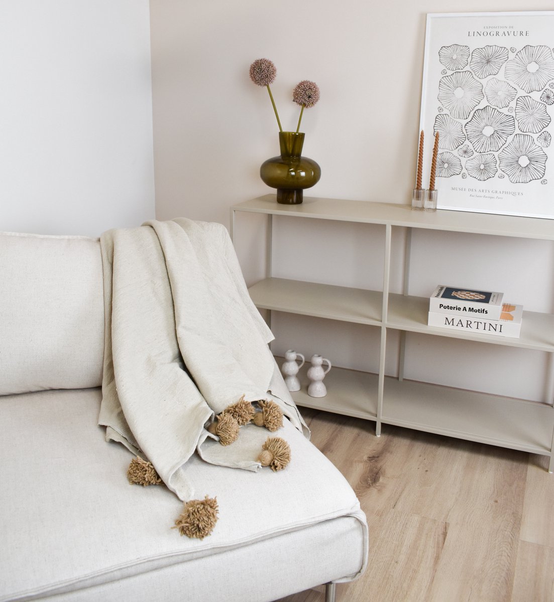 Dekentje - pompom deken creme – Ideaal als sprei voor je bed of deken voor op de bank - 180 x 300cm - Plaid woon- en slaapkamer
