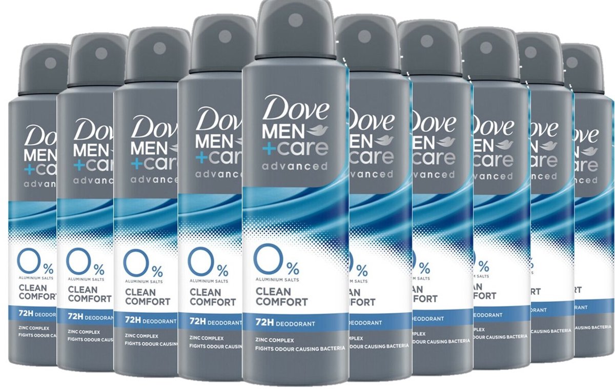 Dove Men+Care Deo Spray - Clean Comfort 0% - 10 x 150 ml - Voordeelverpakking