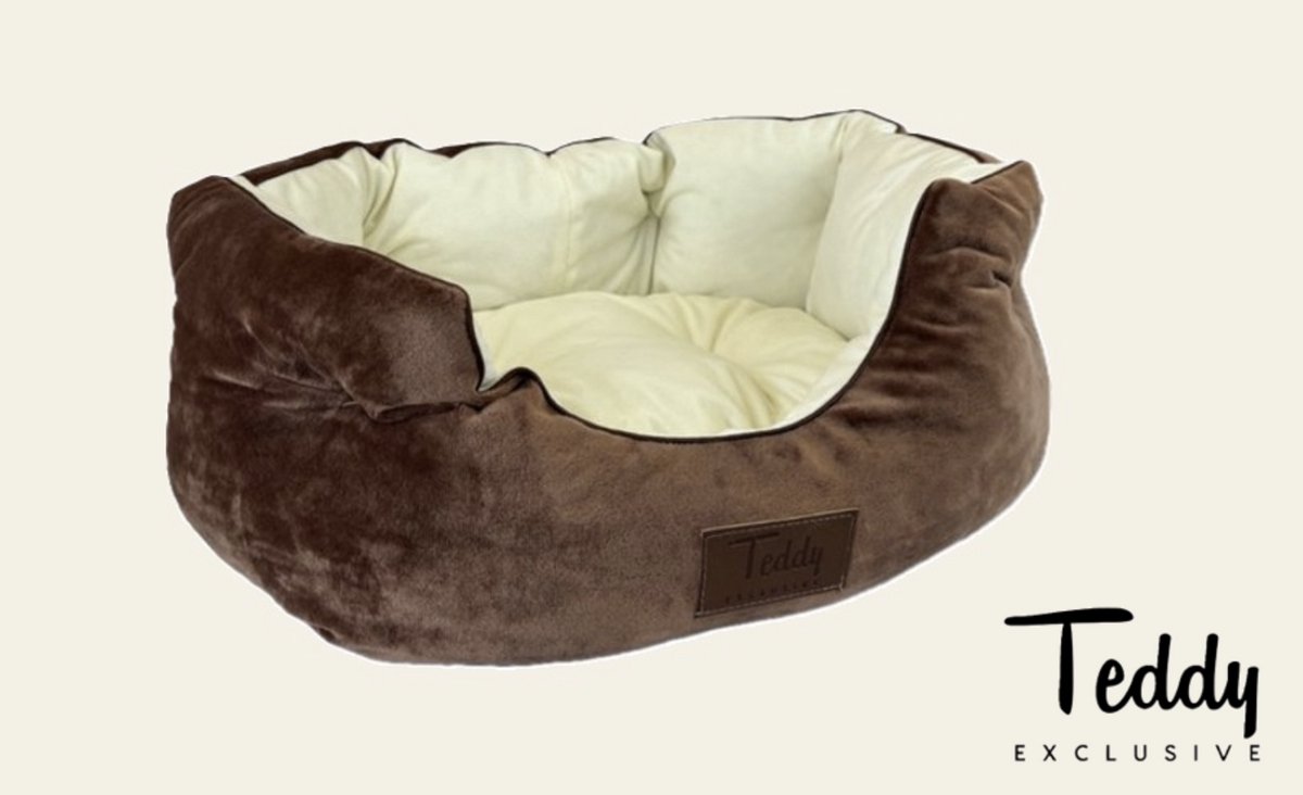 Teddy Exclusive Mand Shadow – Velvet Mandje Bruin – L50xB40xH15cm – Voor Katten & Kleine Honden – Met Opstaande Randen & Uitneembaar Kussen