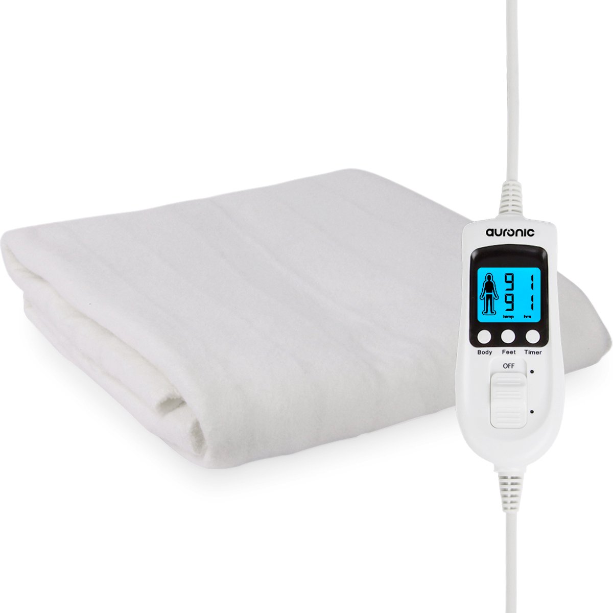 Auronic Elektrische Onderdeken - 1 Persoons - Instelbare Voetzone - 70x150cm - met Hoekelastieken - Wit