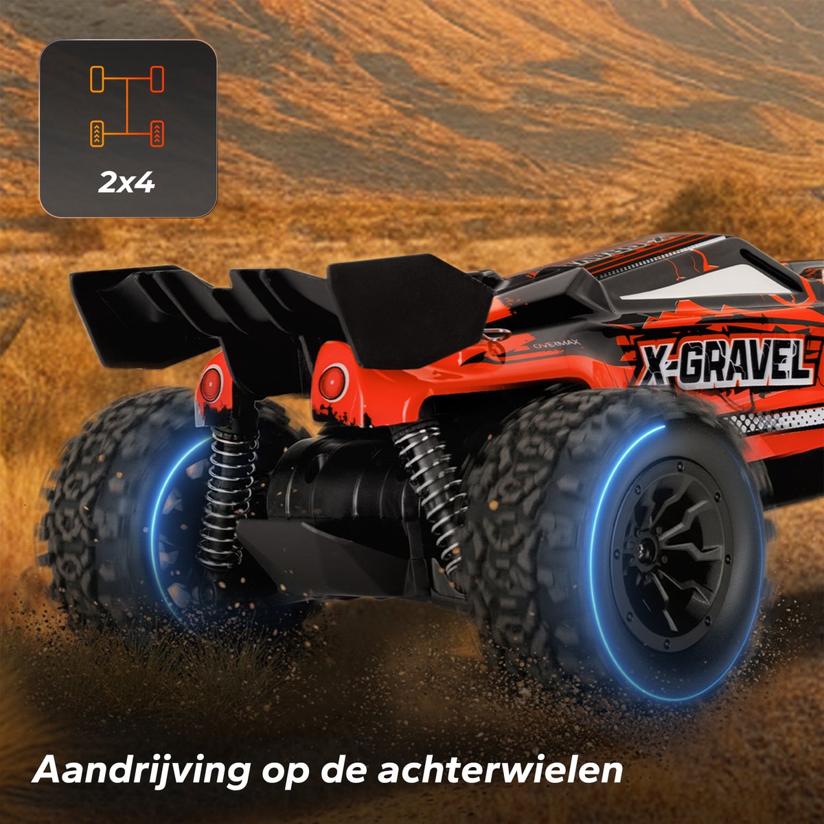 Overmax X-Gravel RC Auto – 1:16 Terenauto 20 km/u – Achterwielaandrijving, Vering, 2 Accu’s tot 30 min Speeltijd, 2 Carrosserieën – Offroad Racewagen voor Kinderen & Volwassenen – Bestuurbare Auto — afbeelding 7