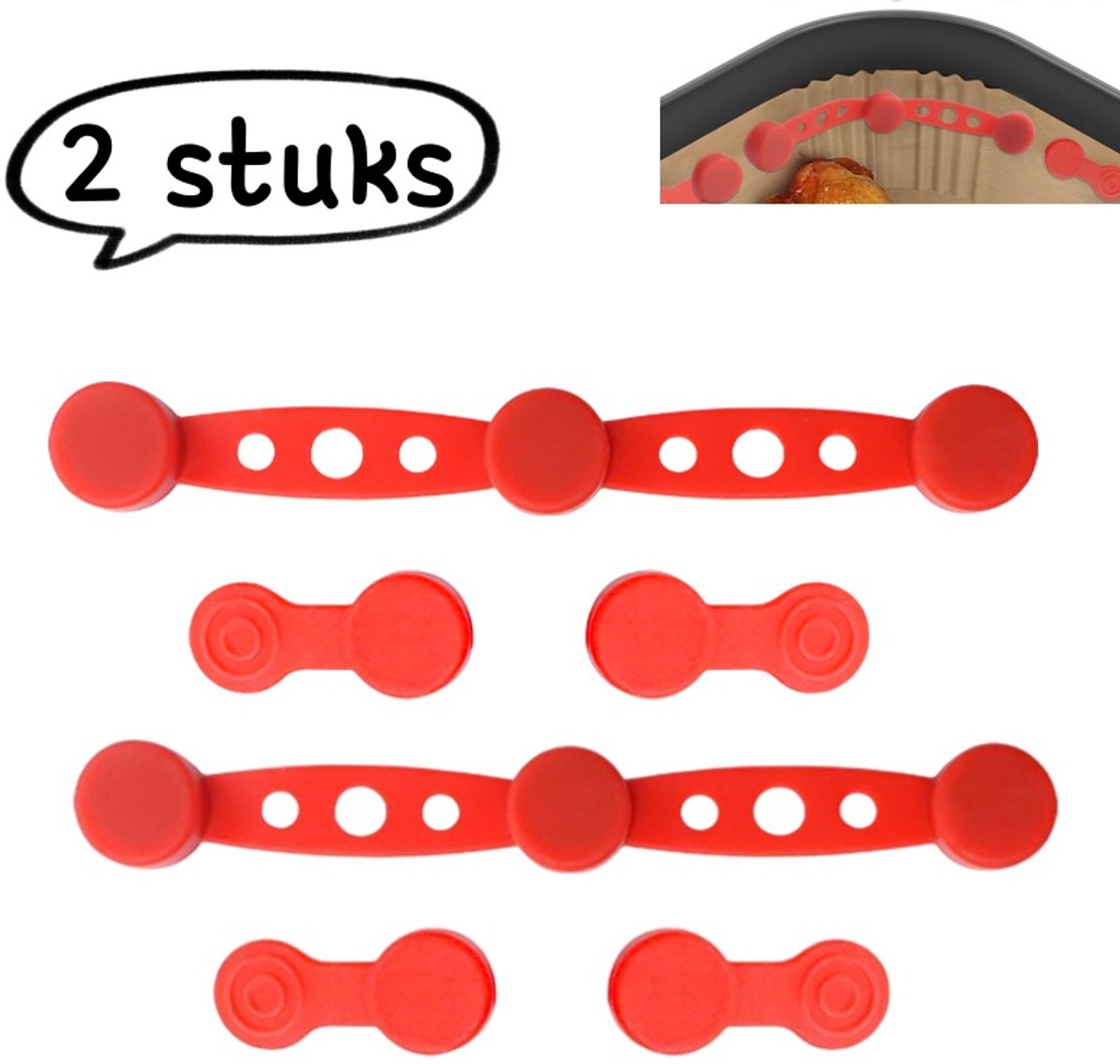 2-delige - Airfryer magnetische siliconen clip - Voor het vastzetten van airfryer bakpapier - Hittebestendige siliconen clips - Rood