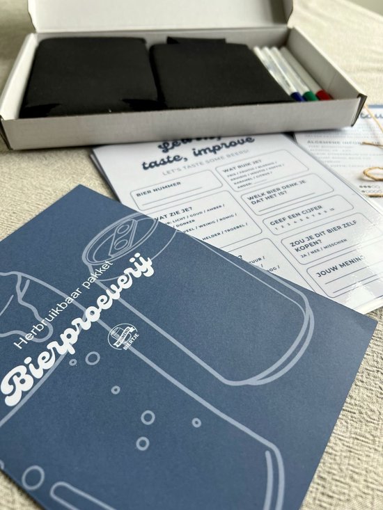 proefpakket bier thuis bierproeverij met bierkoeler herbruikbaar, onder de boom bij kerst, bierproefpakket, drinkspel, smaakpapillen test en onderscheid de bockbier, IPA en alcohol vrije bieren.