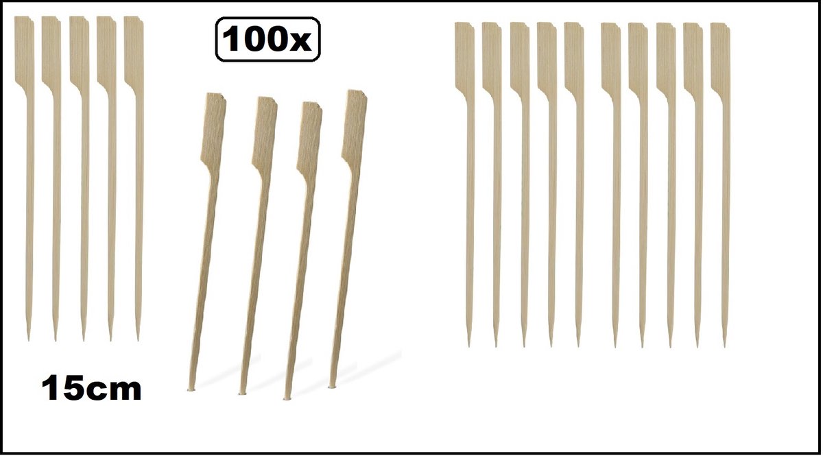 100x Bamboe pin prikker / bbq prikker 15cm - Prikkers BBQ festival thema feest food cocktail