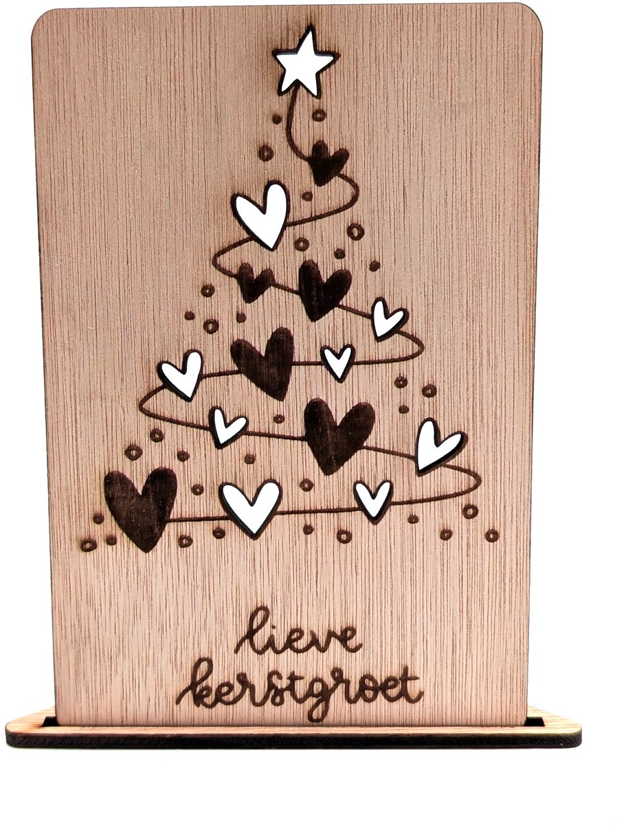Houten kerstkaart - Liefdevolle kerstboom - kerstkaarten - kerstkaarten met envelop - luxe kerstkaarten