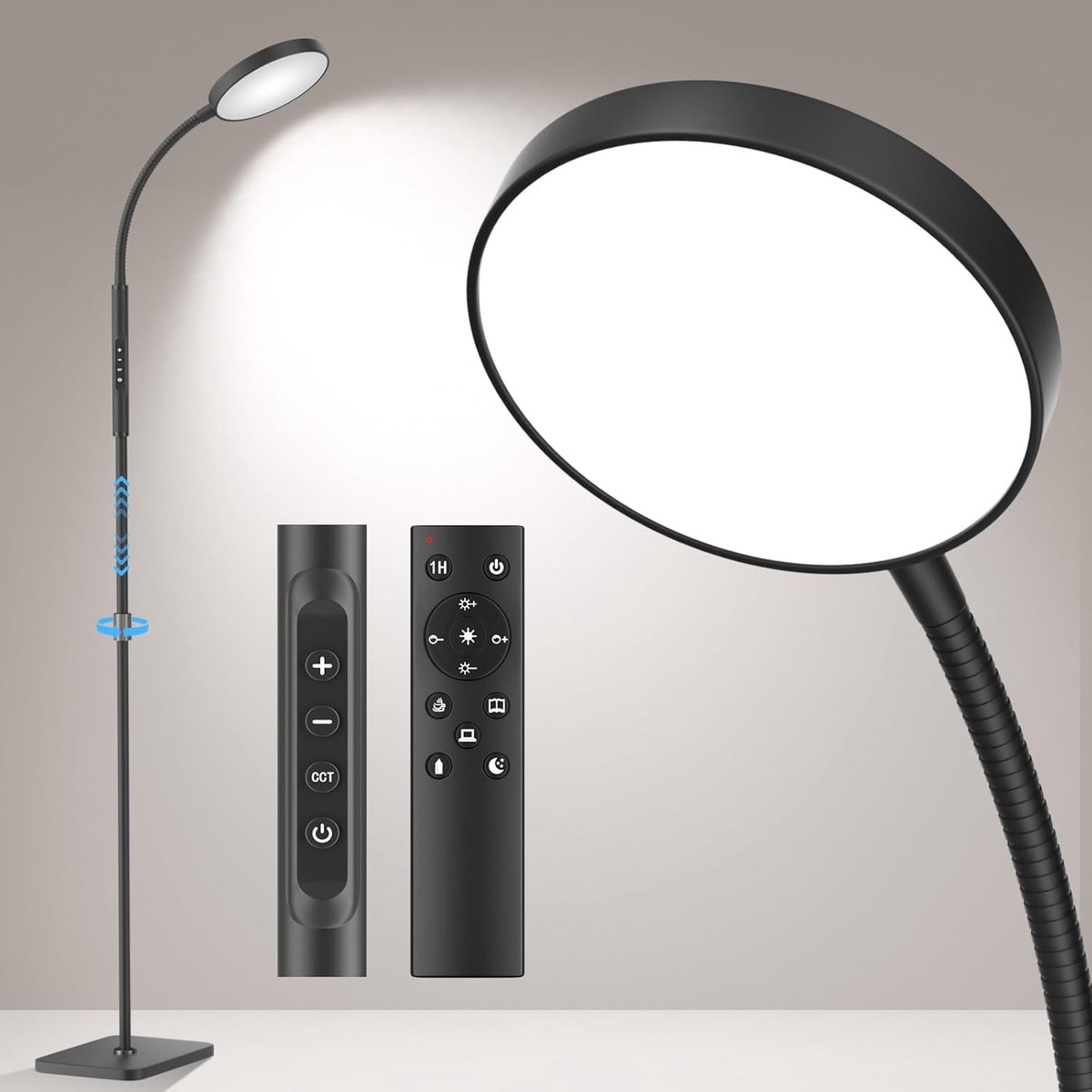 Vloerlamp - Staande Lamp - Helderheid & Lichtkleur Verstelbaar - Met Afstandsbediening - Leeslamp - Staanlamp - Staande Lampen Woonkamer - Stalamp - Smartlamp - Booglamp