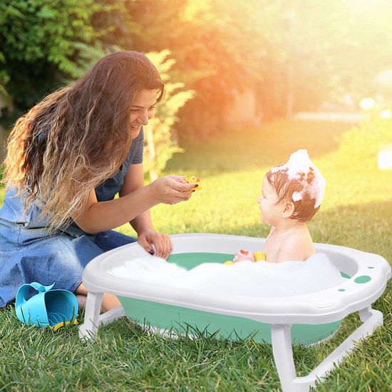 Opvouwbare babybadje Babybadje Opvouwbaar badje Ergonomisch badje Kinderbadje 82 x 50 x 20 cm Badkuip Antislip met afvoer Badkuipkussen voor pasgeborenen (groen met kussen) van Merkloos — afbeelding 2