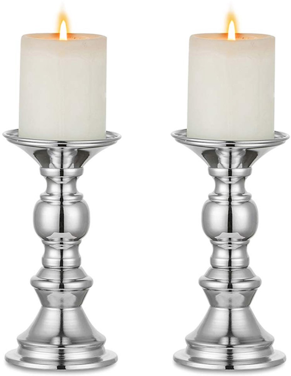 2 stuks - Kandelaars - Metalen kandelaars - Geschikt voor bruiloften en woondecoratie - Minimalistisch - Smeedijzeren kandelaars - Romantische tafellampen - zilver