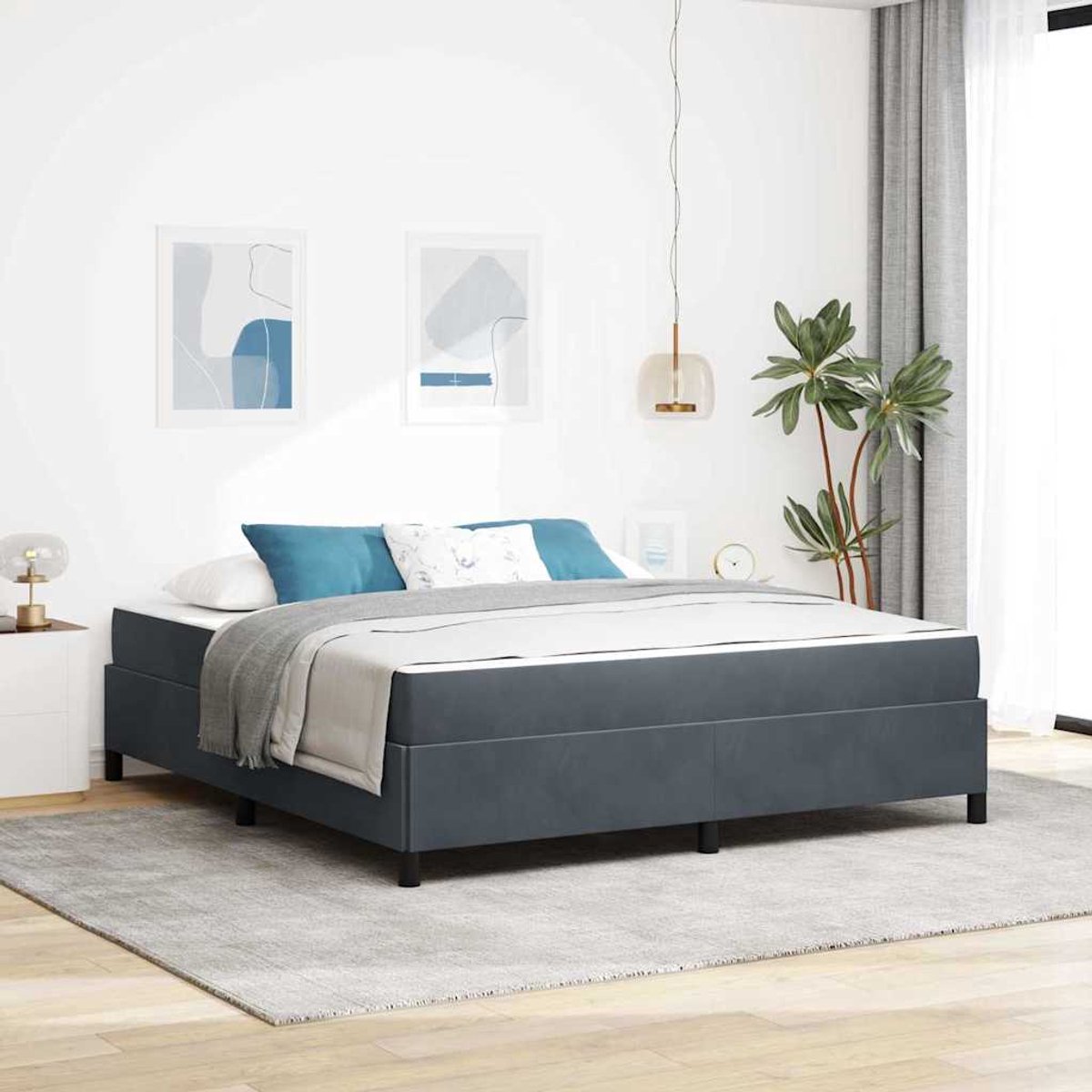 Tweepersoonsbed | Dubbelbed | Volwassenenbed | Bedframe Donkergrijs, grijs en wit 180 x 200 cm Fluweel