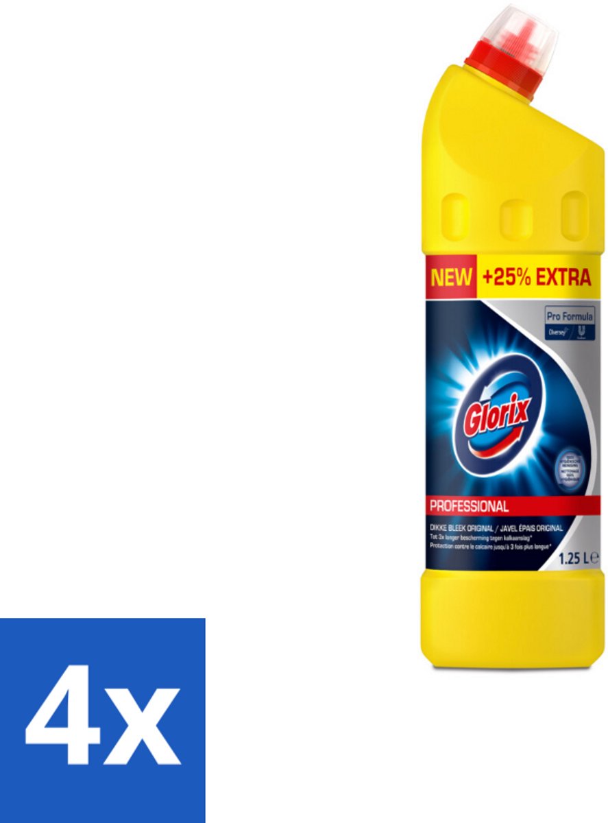 Glorix Professional Toiletreiniger Dikke Bleek Original Pro Formula 1,25 liter - Voordeelverpakking - 4 stuks