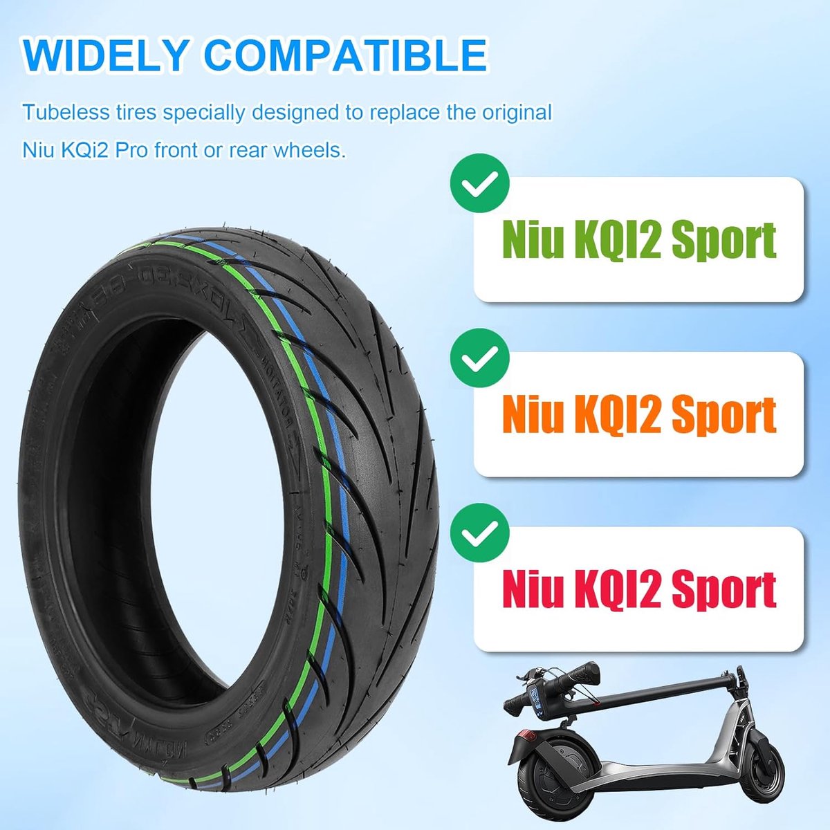 10 Inch E-Scooter - Solid Rubber Tyres voor NIU KQi2/KQi2 Pro - Shock Absorberende Voor- en Achterwielen - 10 x 2.3-6.5 – foto 5