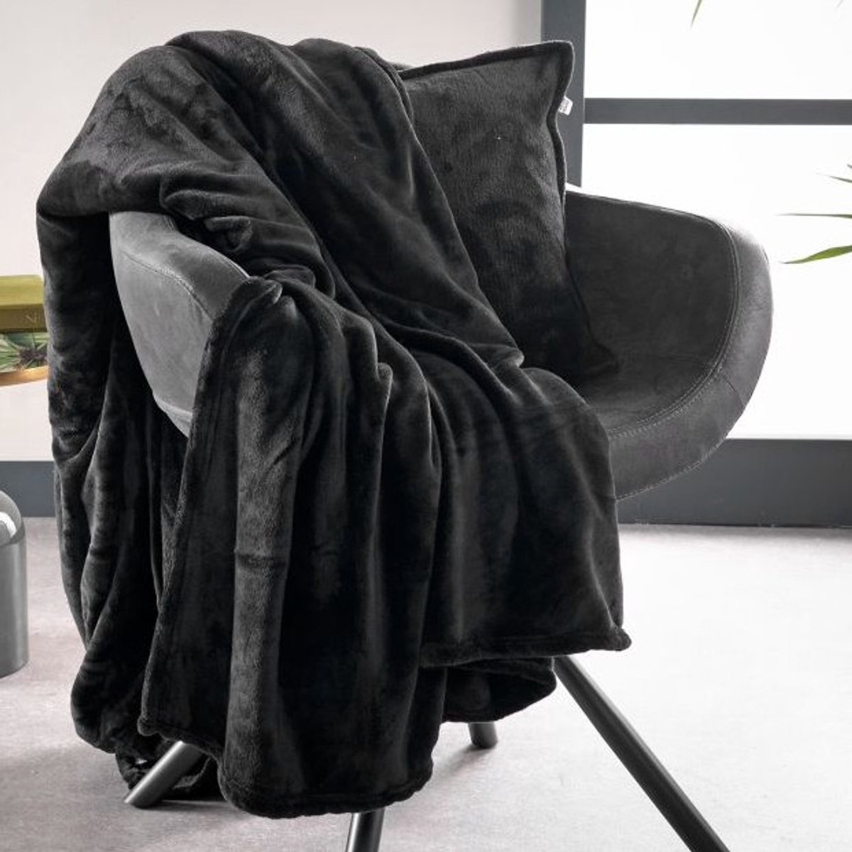 Dutch Decor - BILLY - Plaid 150x200 cm - flannel fleece - superzacht - Raven - zwart