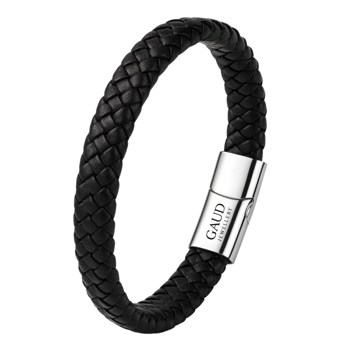 Leren Armband Heren - Gevlochten Zwart Leer - 21 cm - Zilverkleurige RVS Sluiting - Luxe Herenarmband - Perfect als cadeau