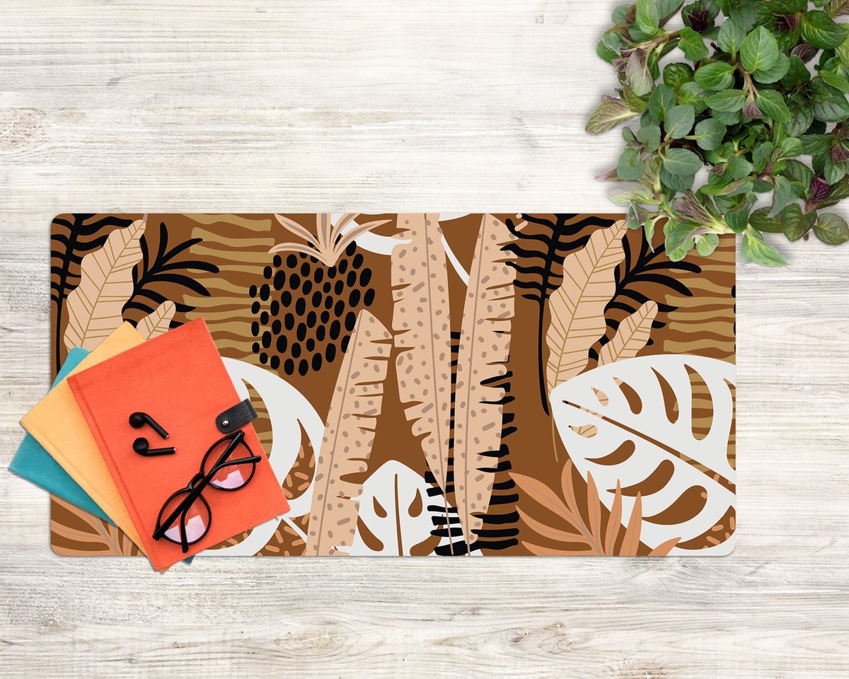 Coloray Bureau Onderlegger - Monstera Jungle Afrika Bureau Mat - 90 cm x 45 cm - Beige Bureau Onderlegger - Bureaumat - Onderlegger Bureau - Bureau Onderlegger Groot - Bureau Onderlegger XXL