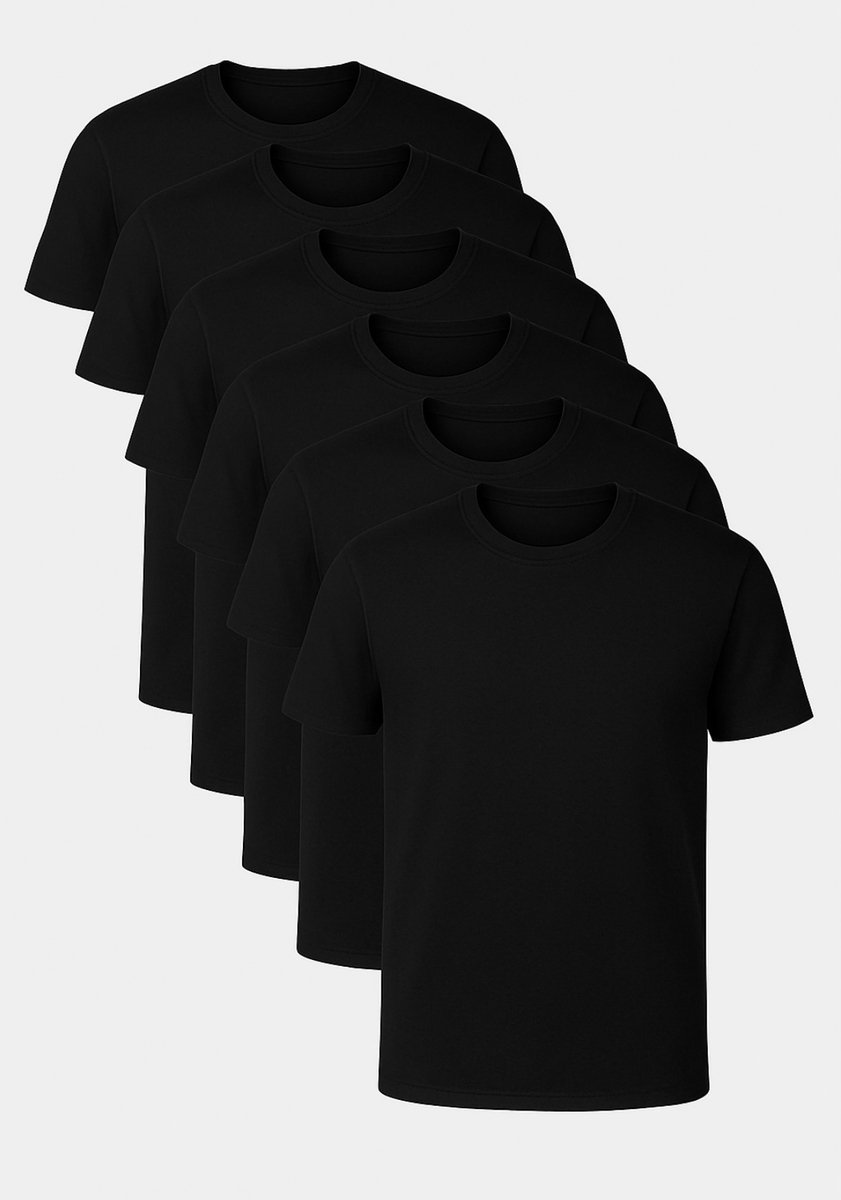 T-Shirts 6-Pack – Comfortabel & Ademend - Zwart - L