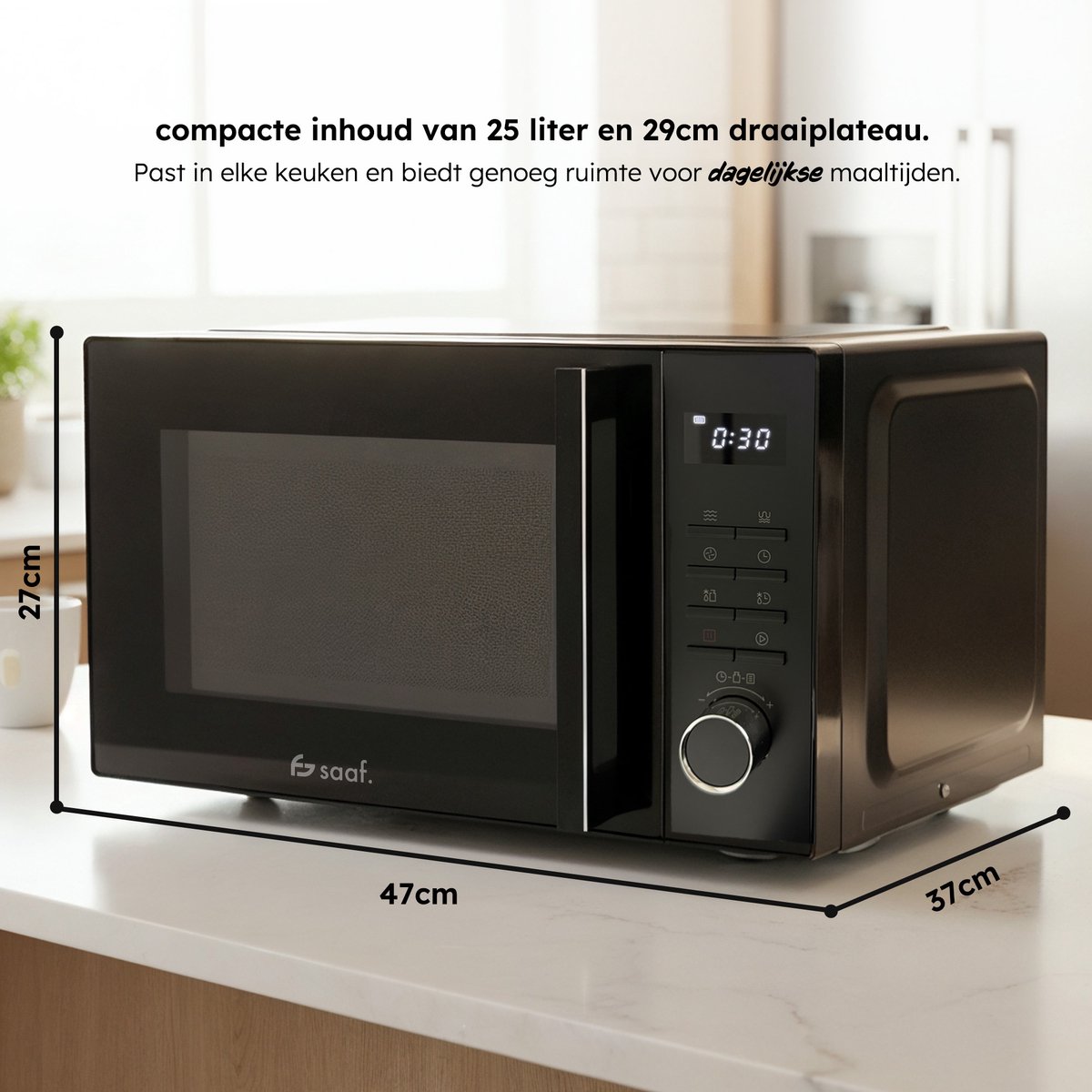 Saaf Combi Magnetron - 25L - Grill en Hetelucht Functie - 10 kookprogramma's - 900W - Zwart thumbnail 6