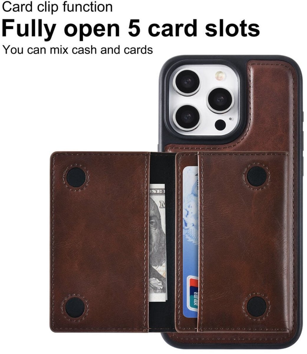 TUNIQ iPhone 15 Pro Max Backcover hoesje met afneembare Pasjeshouder - Bruin