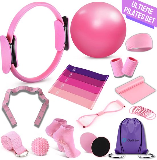 Pilates Set - 18-Delig - Pilates - Yoga - Sokken, Bal, Ring - Weerstandsbanden & Resistance Band - Fitness - Optirise