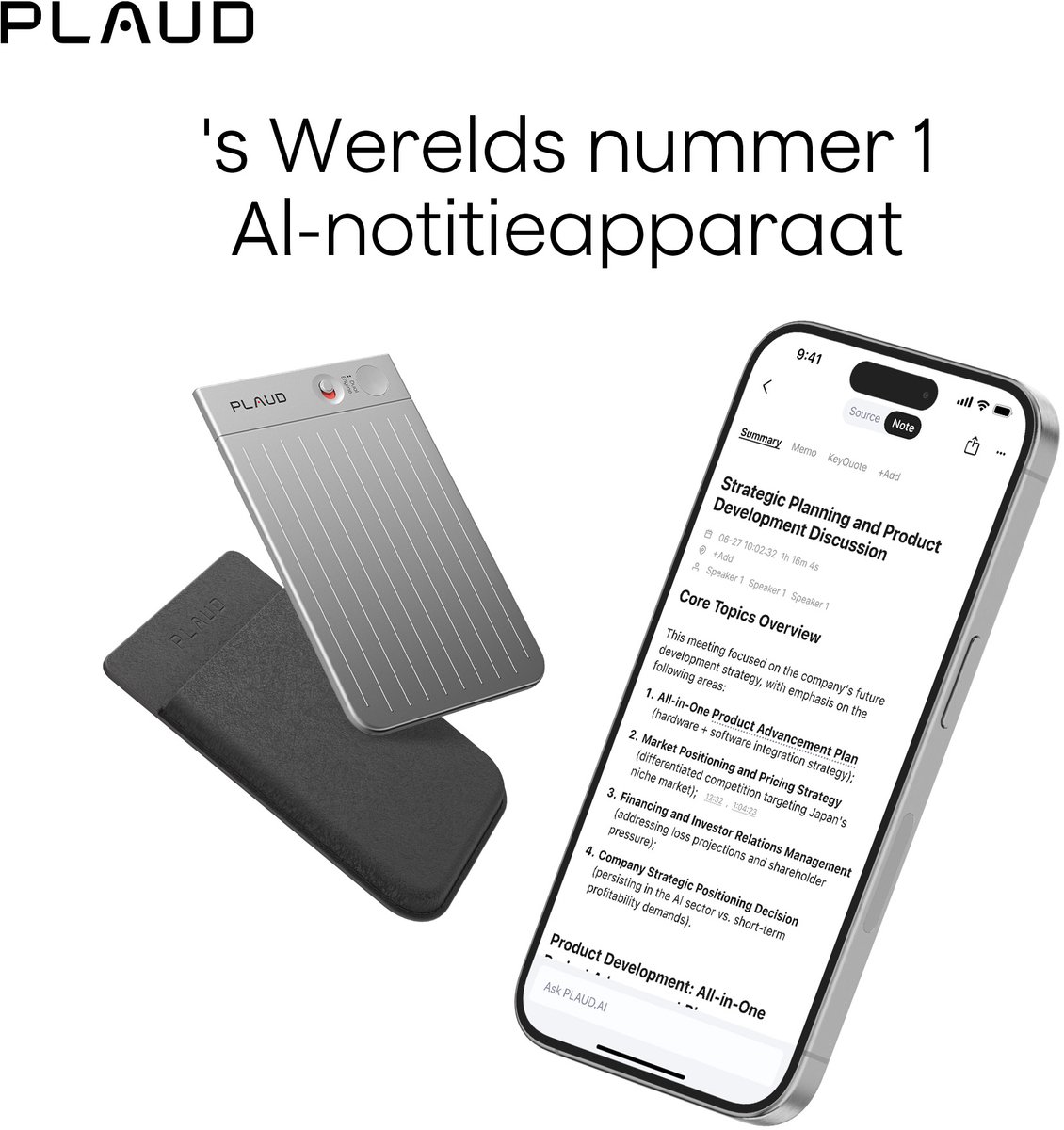 PLAUD Plaud Note AI Voice Recorder 64GB Zilver met MagSafe Hoes - afbeelding 2